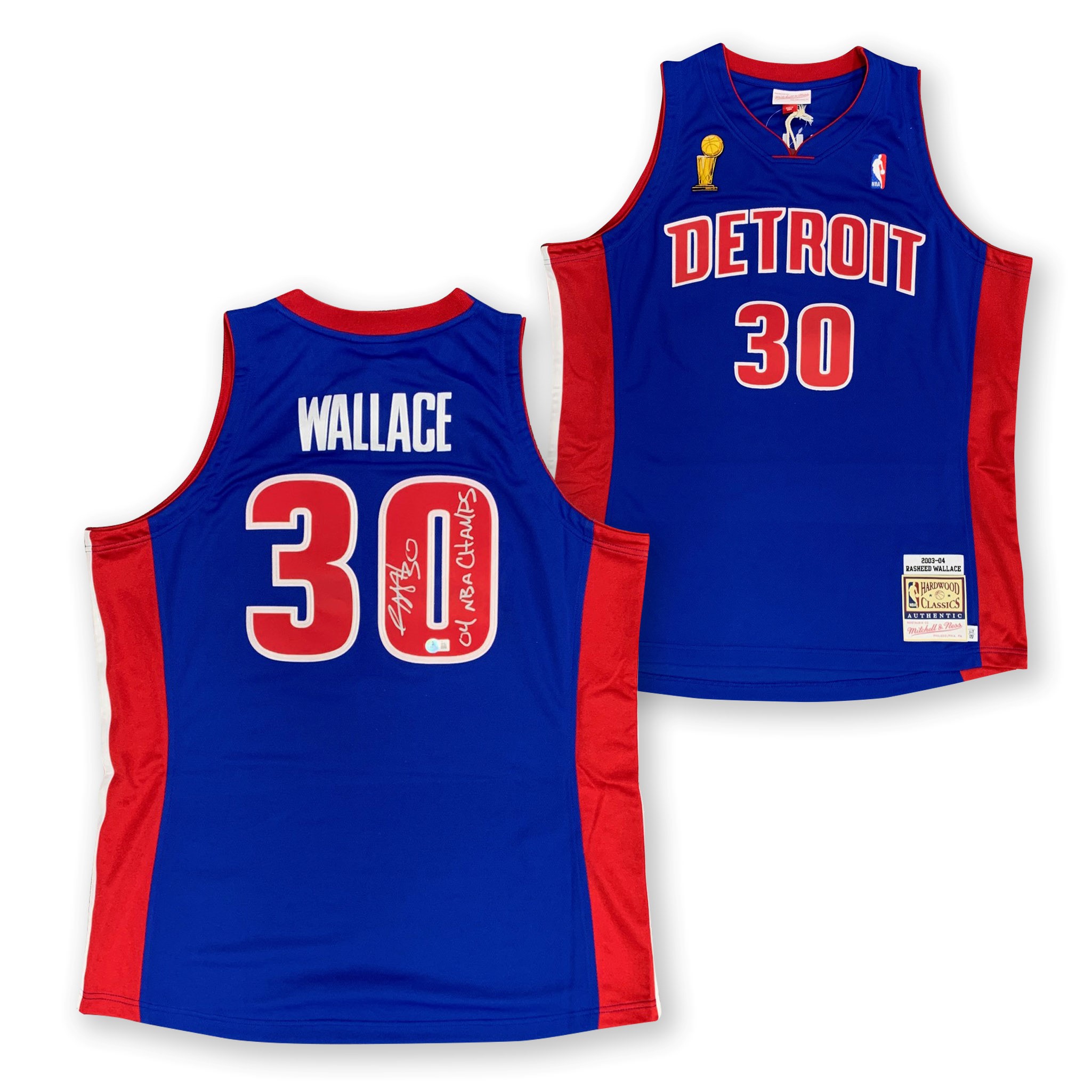 Rasheed Wallace Autographed Detroit Pistons Signed Mitchell & Ness Authentic Basketball Jersey 04 NBA CHAMPS Beckett COA