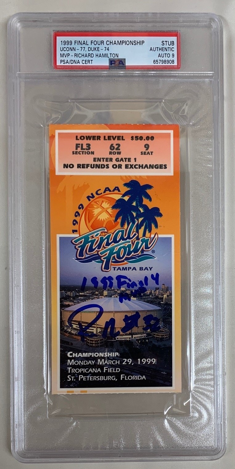 Richard Hamilton Autographed 1999 Final Four 4 Championship Signed Basketball Ticket Stub UCONN vs Duke Auto Graded PSA DNA 9 65798908 Richard Hamilton Autographed 1999 Final Four 4 Championship Signed Basketball Ticket Stub UCONN vs Duke Auto Graded PSA DNA 9 65798908