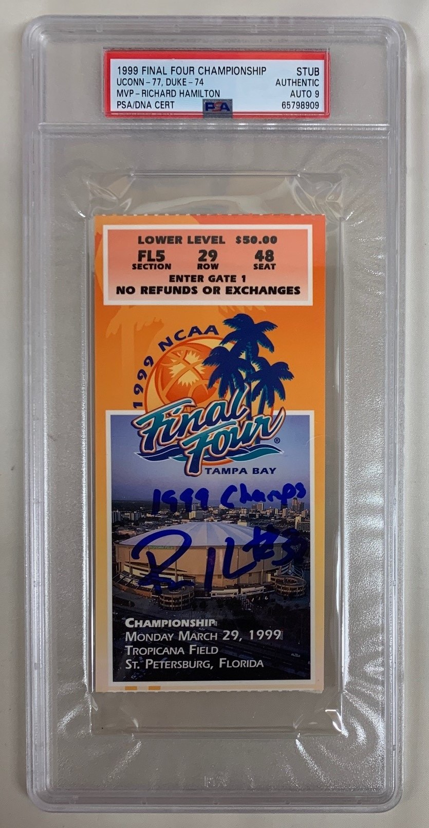 Richard Hamilton Autographed 1999 Final Four 4 Championship Signed Basketball Ticket Stub UCONN vs Duke Auto Graded PSA DNA 9 65798909 Richard Hamilton Autographed 1999 Final Four 4 Championship Signed Basketball Ticket Stub UCONN vs Duke Auto Graded PSA DNA 9 65798909