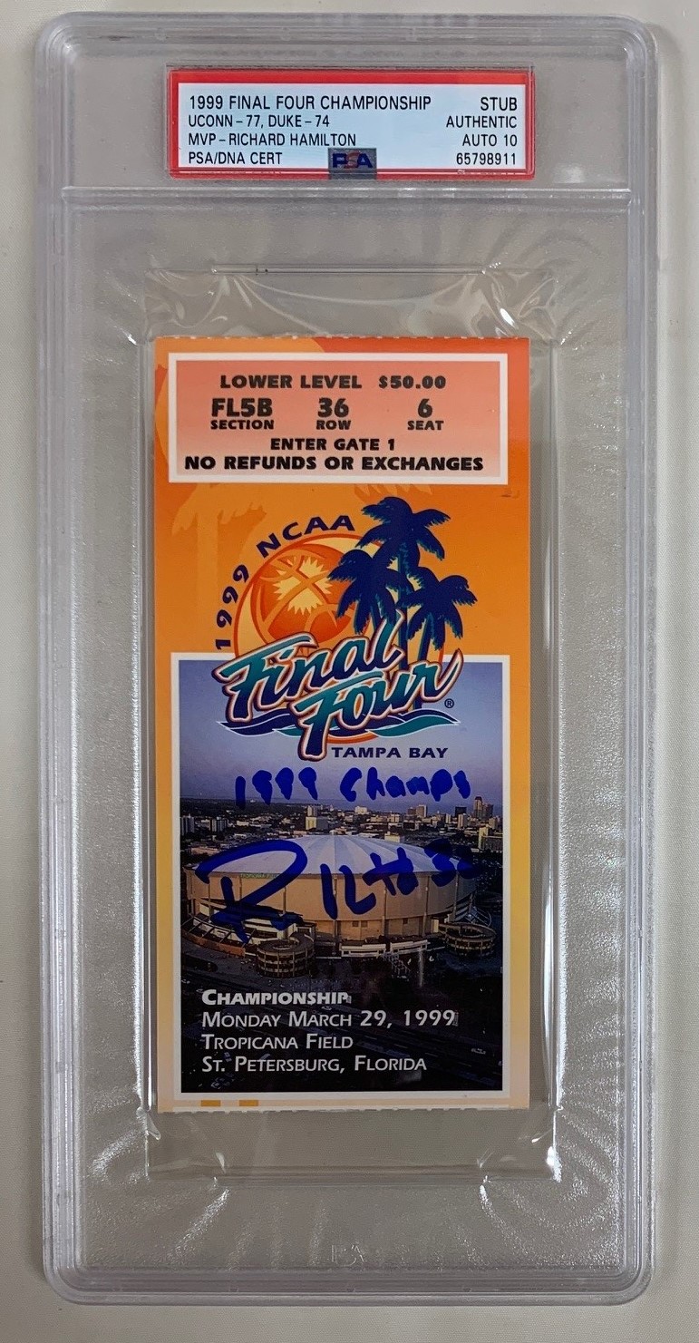 Richard Hamilton Autographed 1999 Final Four 4 Championship Signed Basketball Ticket Stub UCONN vs Duke Auto Graded PSA DNA 10 65798911 Richard Hamilton Autographed 1999 Final Four 4 Championship Signed Basketball Ticket Stub UCONN vs Duke Auto Graded PSA DNA 10 65798911