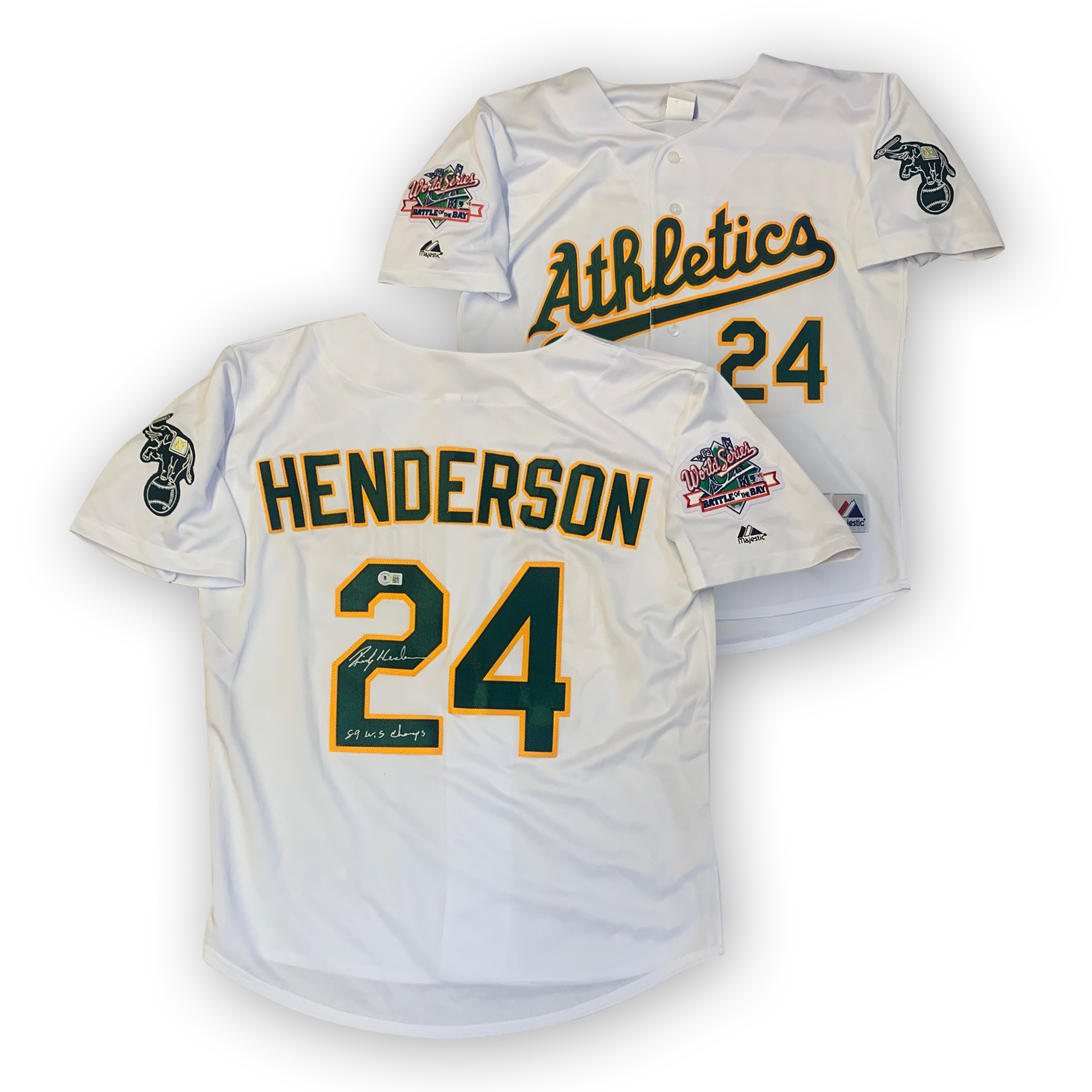 Rickey Henderson Autographed Oakland Athletics 1989 World Series Signed Majestic Baseball Jersey Beckett COA Rickey Henderson Autographed Oakland Athletics 1989 World Series Signed Majestic Baseball Jersey Beckett COA