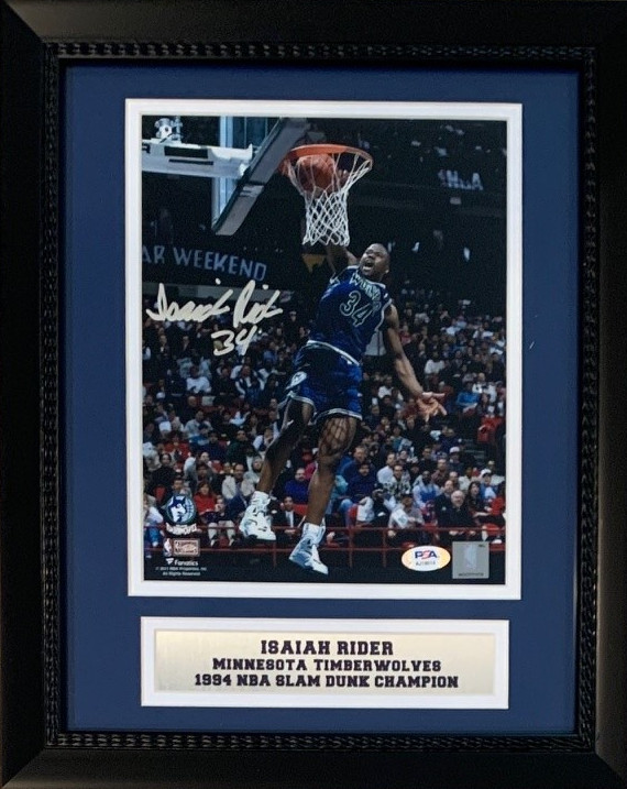 Isaiah Rider JR Autographed Minnesota 1994 Slam Dunk Champion Signed 8x10 Basketball Framed Photo PSA DNA COA Isaiah Rider JR Autographed Minnesota 1994 Slam Dunk Champion Signed 8x10 Basketball Framed Photo PSA DNA COA