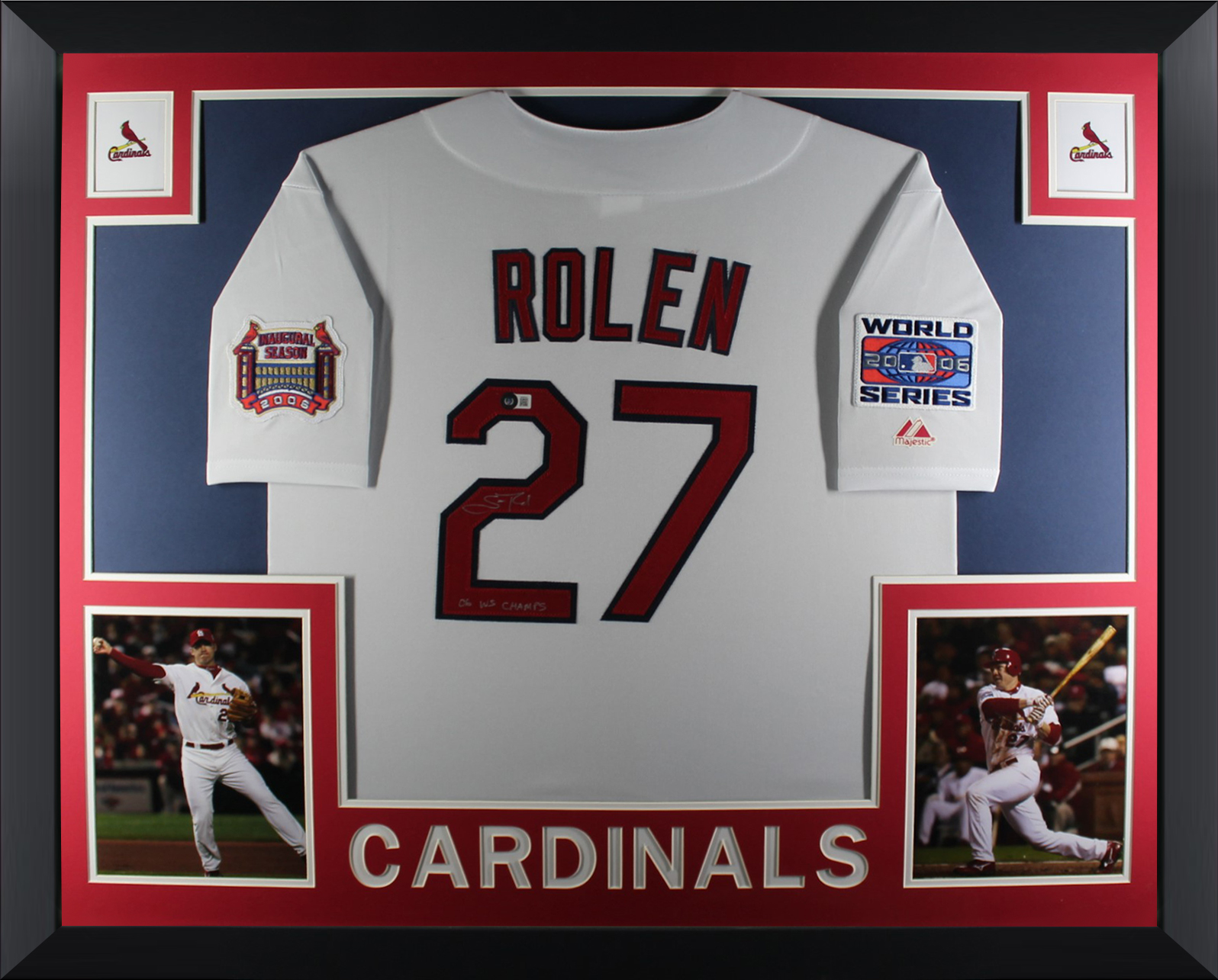 Scott Rolen Autographed St Louis Cardinals Signed Majestic 2006 World Series Baseball Framed Jersey Beckett COA