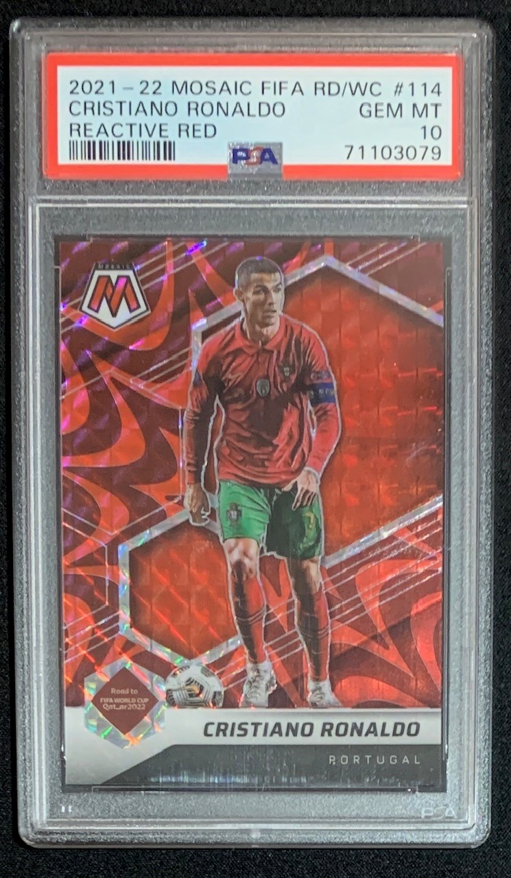 Cristiano Ronaldo 2021-22 Panini Reactive Red Mosaic World Cup Card #114 PSA 10