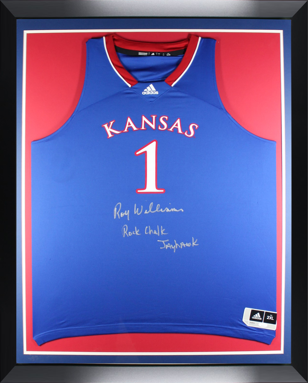 Roy Williams Autographed Kansas Jayhawks KU Signed Adidas Basketball Framed Jersey ROCK CHALK JAYHAWK JSA COA
