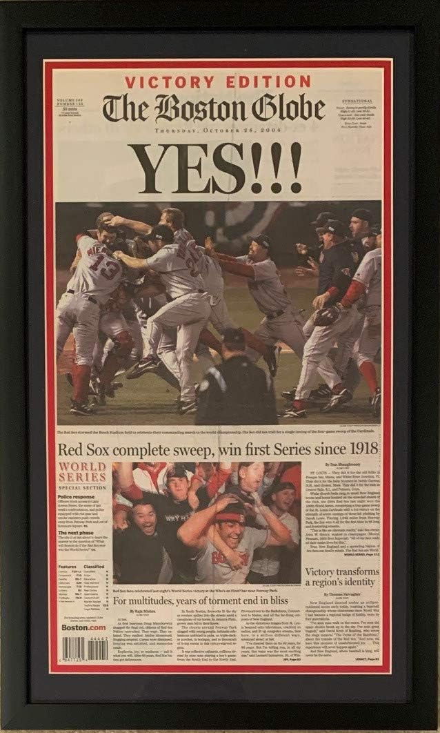 Boston Red Sox 2004 World Series Champions Globe Framed Original Baseball Front Page Newspaper YES 10/24/04