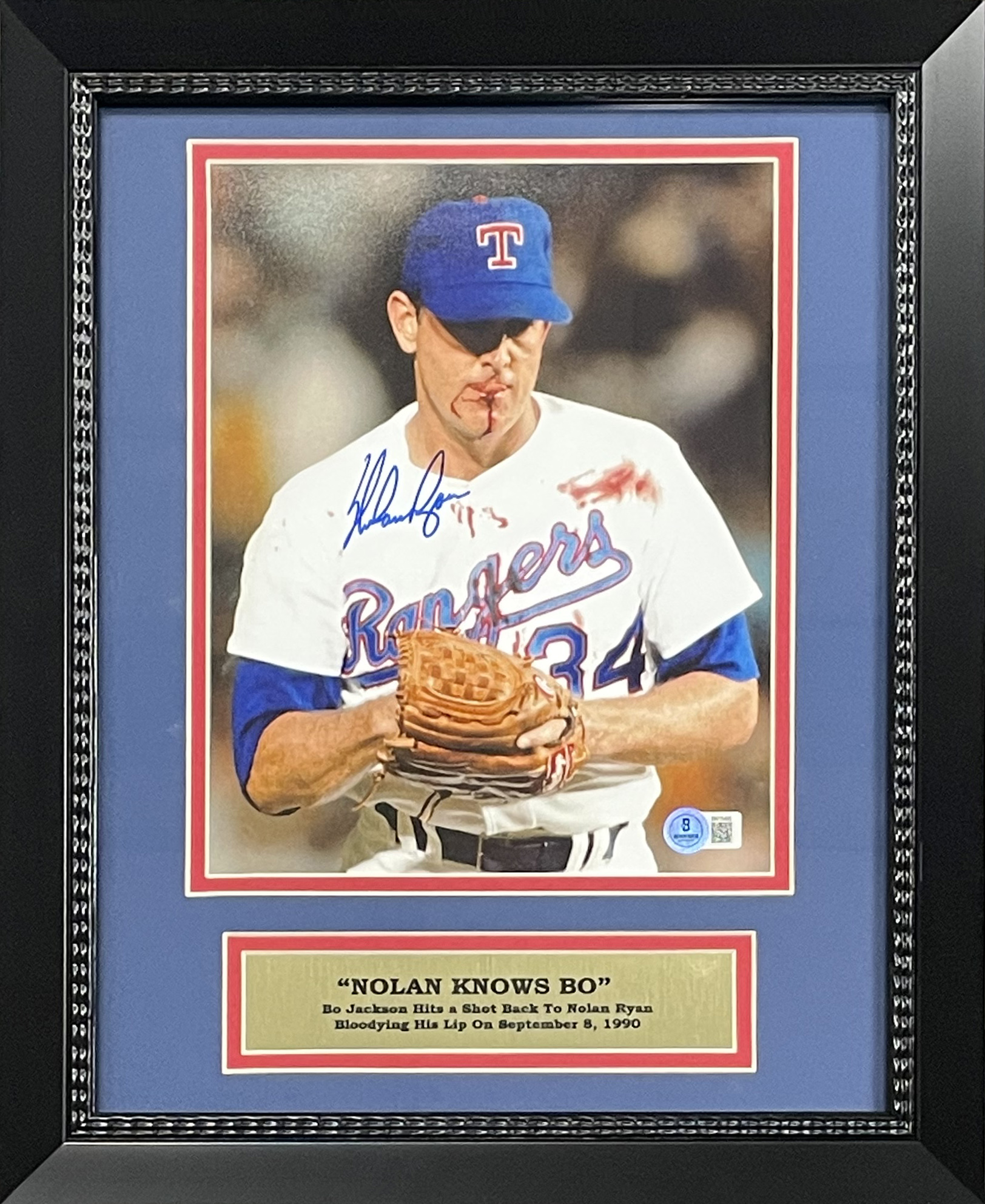 Nolan Ryan Autographed Texas Rangers Signed Framed 8x10 Baseball Photo Bo Jackson Bloody Beckett COA