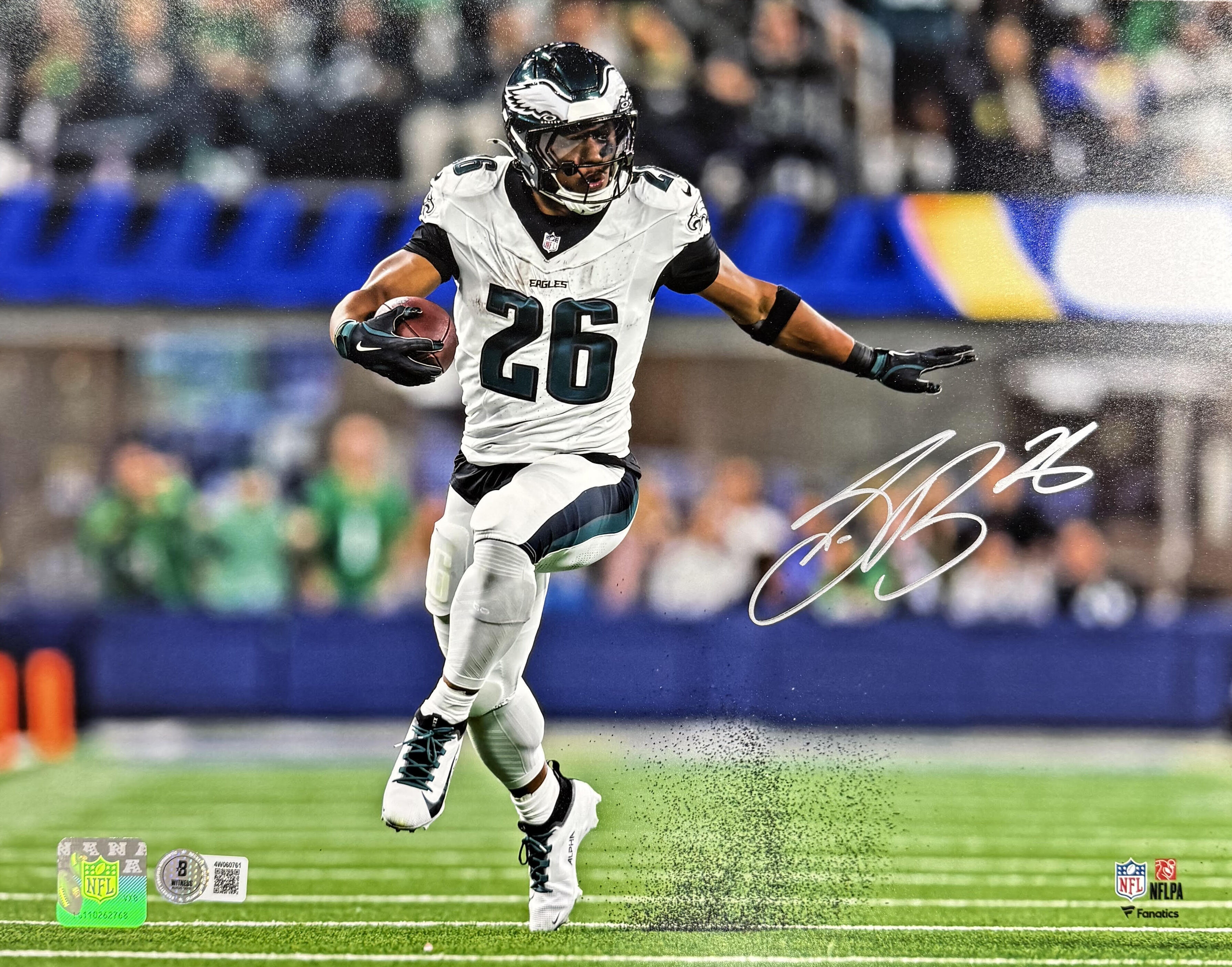 Saquon Barkley Autographed Philadelphia Eagles Signed All-Time Single Game Rushing Record 255 Yards Football 11x14 Photo Beckett Authenticated COA
