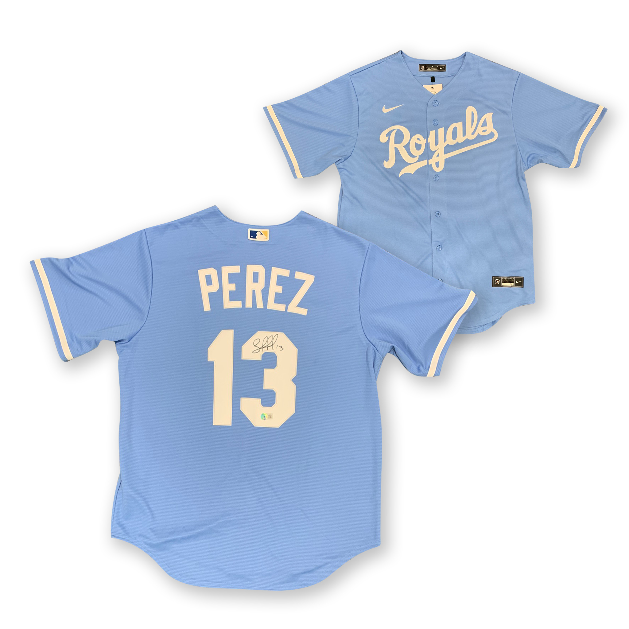 Salvador Perez Autographed Kansas City Royals Signed Nike Baseball Jersey Beckett COA