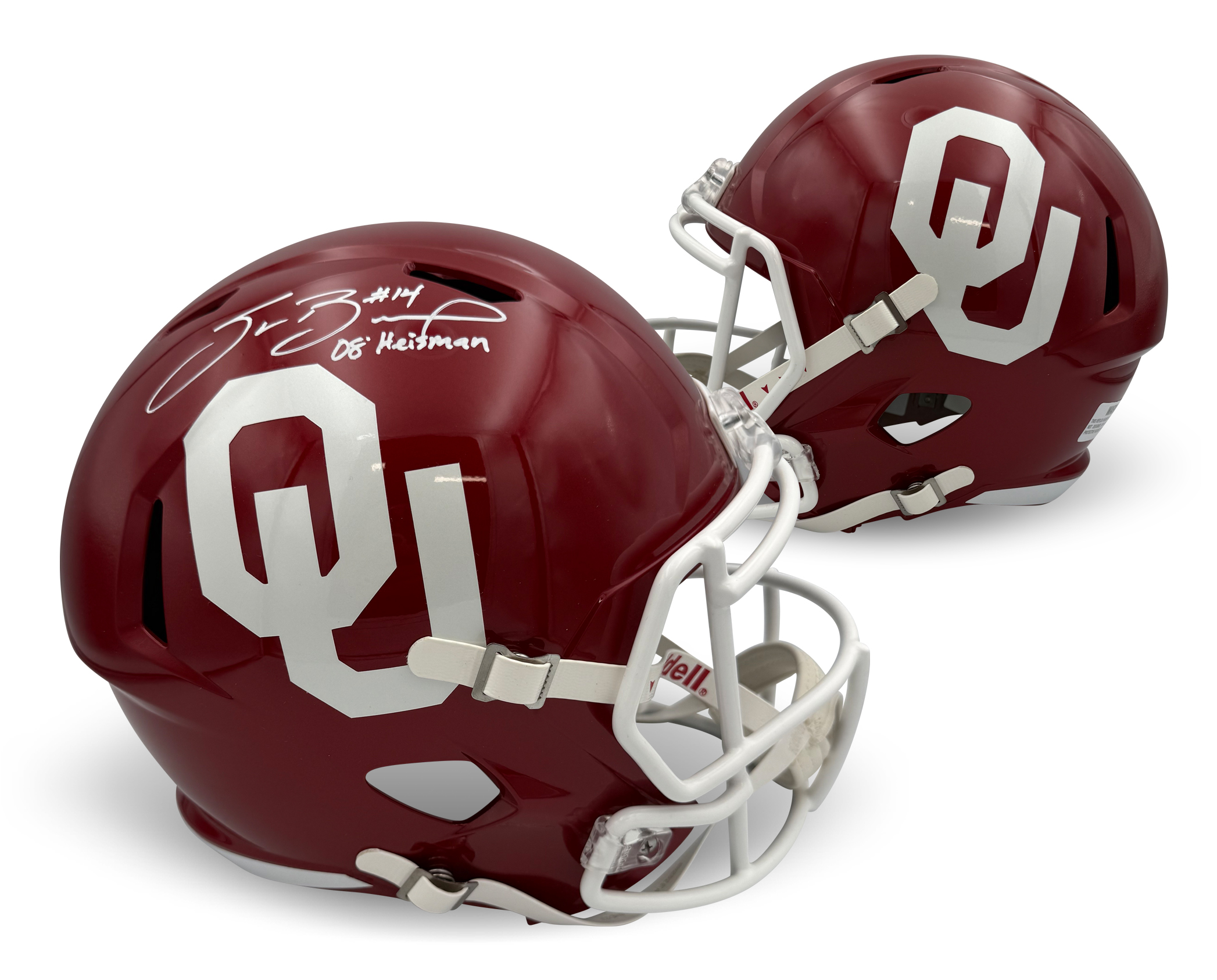Sam Bradford Autographed Oklahoma Sooners 2008 Heisman Trophy Winner Signed Full Size Replica Football Helmet Beckett COA