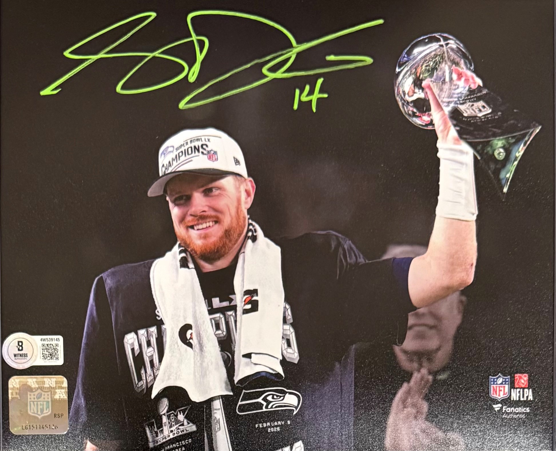 Sam Darnold Autographed Seattle Seahawks Super Bowl LX 60 Signed 8x10 Football Photo Beckett Witness Authenticated