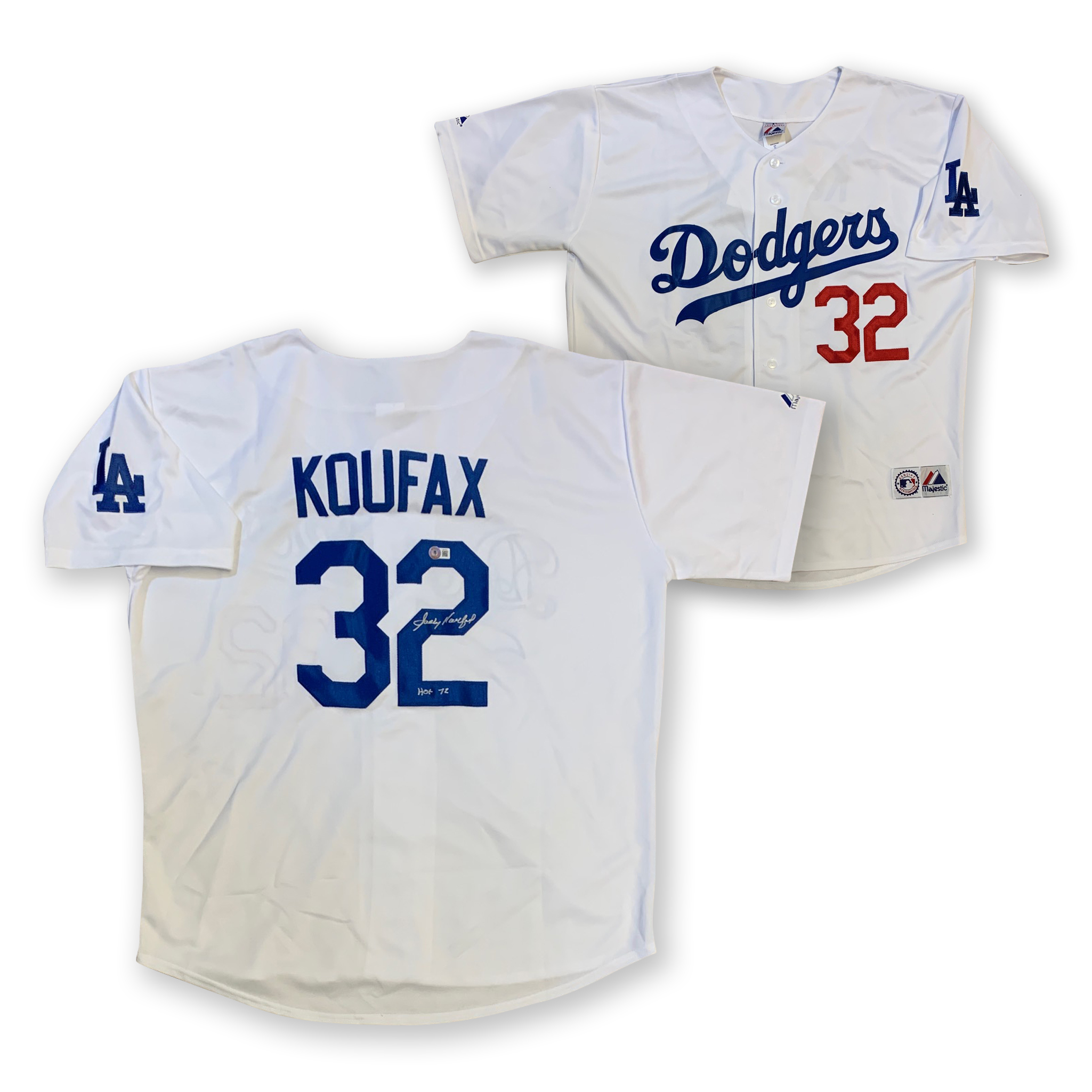 Sandy Koufax Autographed Los Angeles Dodgers Signed Majestic Baseball Jersey Hall of Fame HOF 72 Beckett COA
