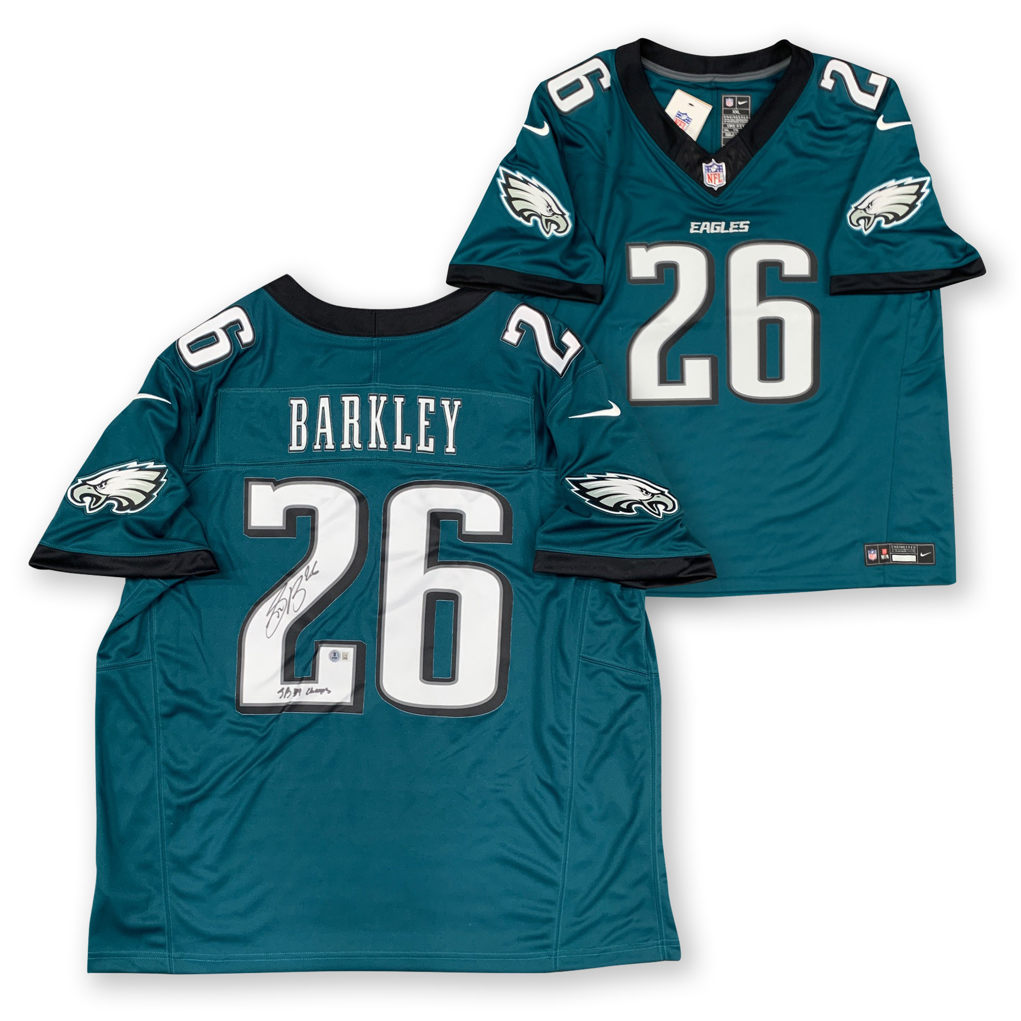 Saquon Barkley Autographed Philadelphia Eagles Super Bowl 59 Champs Signed Nike Limited Football Jersey Beckett COA A