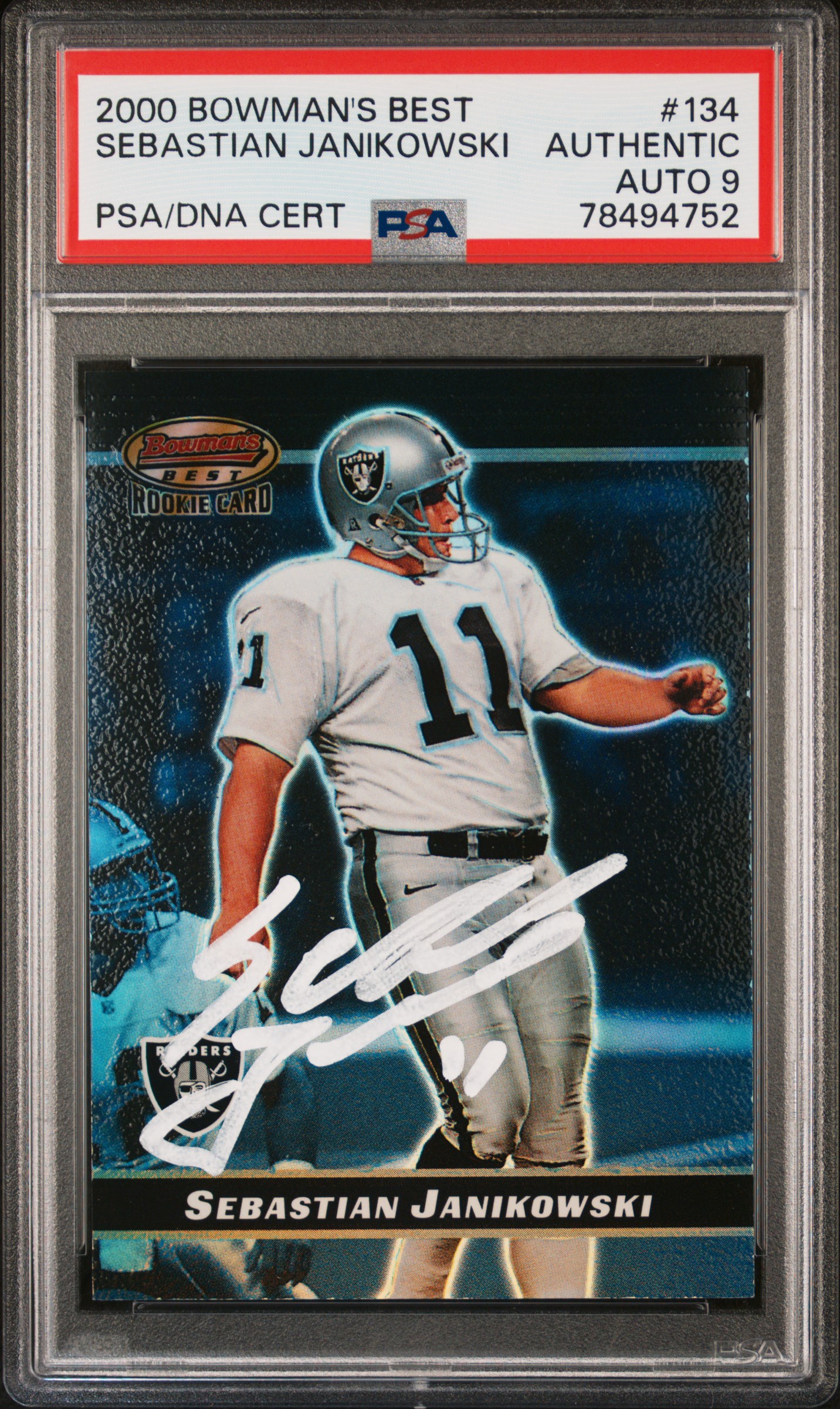 Sebastian Janikowski 2000 Bowmans Best Signed Rookie Card #134 Auto PSA 9  94752