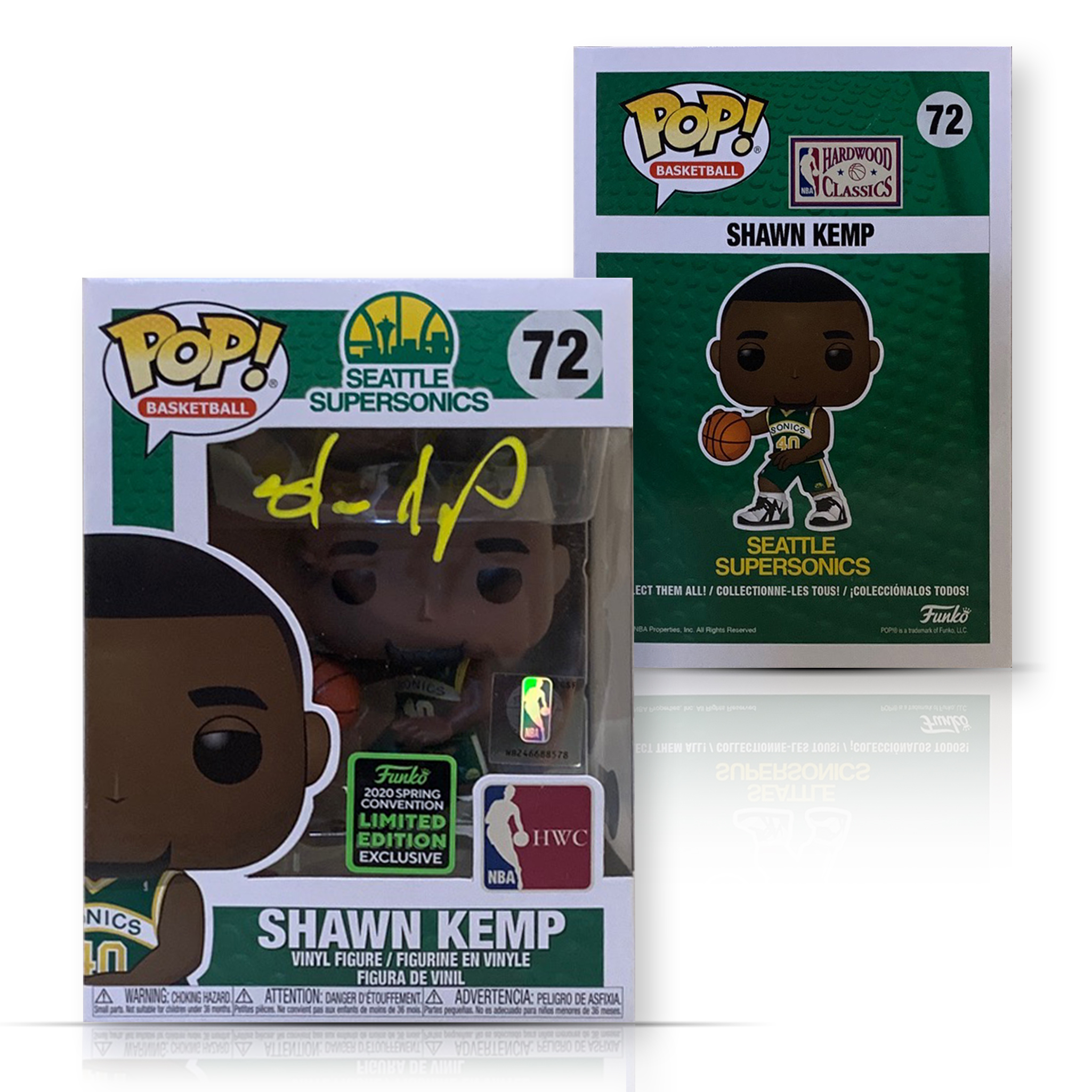 Shawn Kemp Autographed Seattle Supersonics Signed Basketball Funko Pop 72 Beckett COA