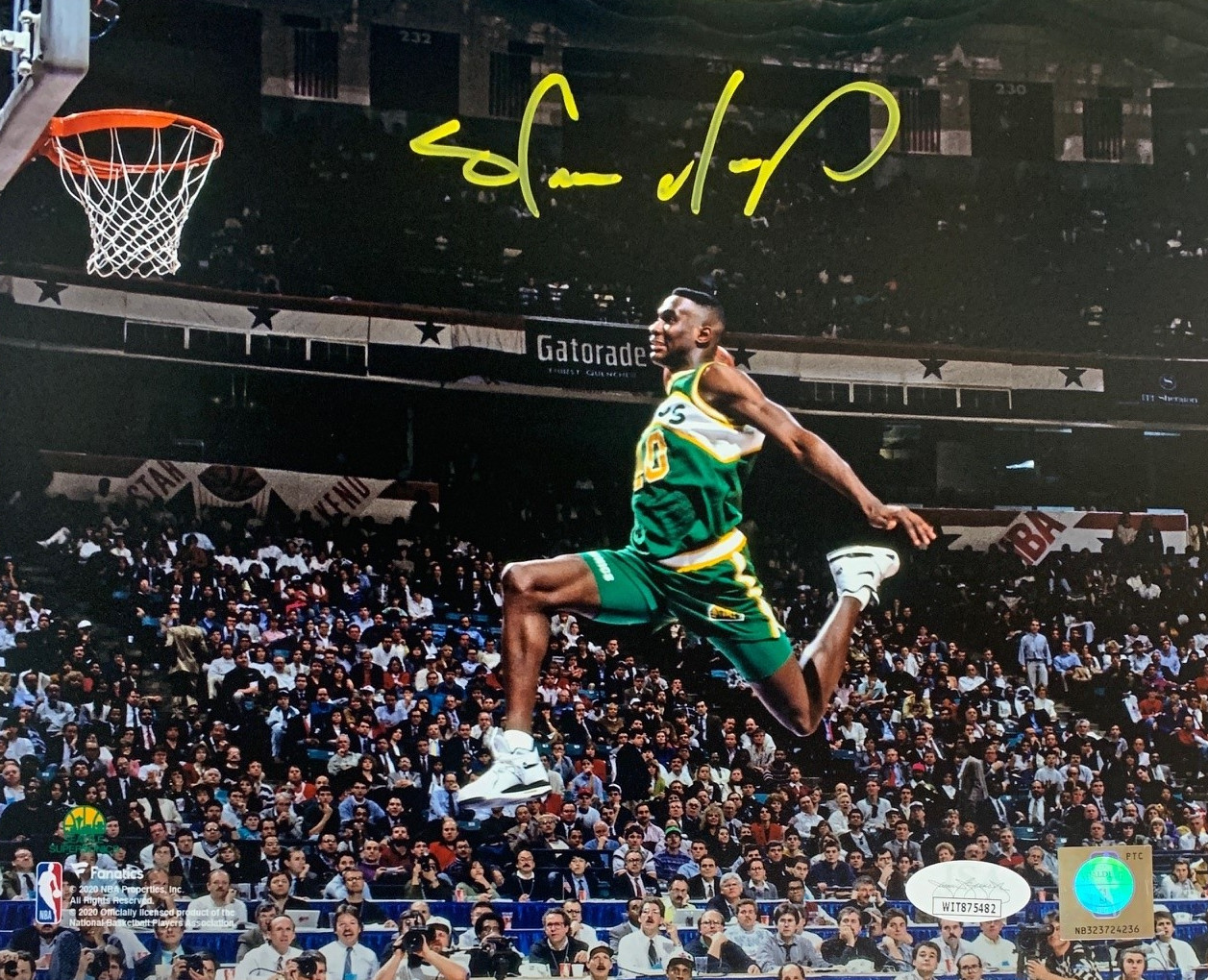 Shawn Kemp Autographed Seattle Signed Basketball All-Star Game Dunk 8x10 Photo JSA COA Shawn Kemp Autographed Seattle Signed Basketball All-Star Game Dunk 8x10 Photo JSA COA