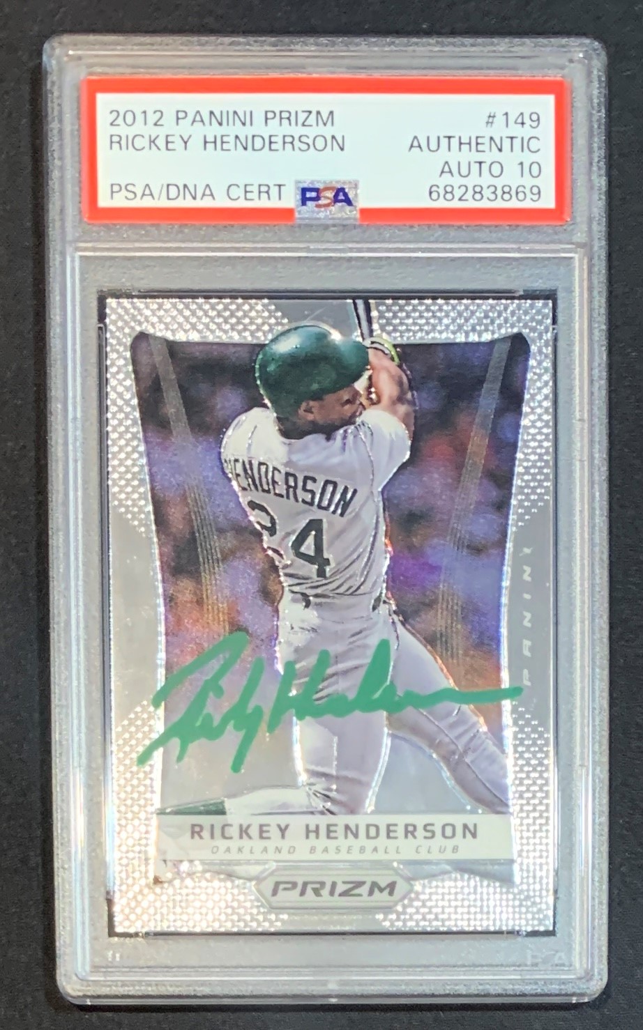 Rickey Henderson 2012 Panini Prizm Baseball Signed Card #149 Auto Graded PSA 10