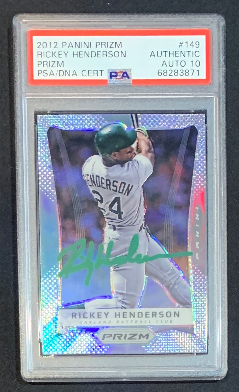 Rickey Henderson 2012 Panini Silver Prizm Baseball Signed Card #149 Auto Graded PSA 10