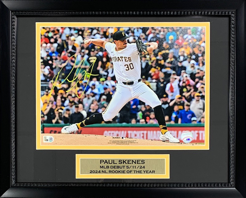 Paul Skenes Autographed Pittsburgh Pirates MLB Debut Signed Baseball 11x14 Framed Photo Hologram COA Paul Skenes Autographed Pittsburgh Pirates MLB Debut Signed Baseball 11x14 Framed Photo Hologram COA