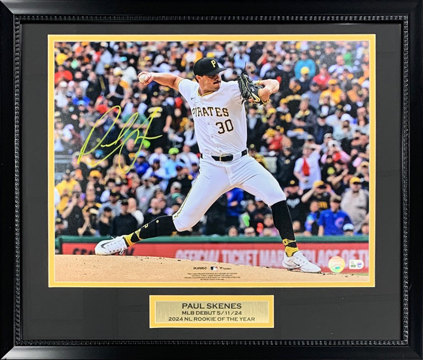 Paul Skenes Autographed Pittsburgh Pirates MLB Debut Signed Baseball 16x20 Framed Photo Hologram COA Paul Skenes Autographed Pittsburgh Pirates MLB Debut Signed Baseball 16x20 Framed Photo Hologram COA