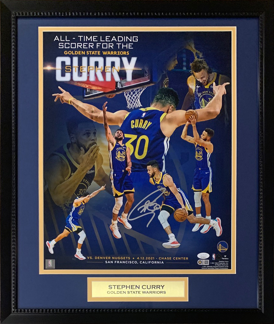 Stephen Curry Autographed Golden State Warriors Signed Basketball 16x20 Framed Photo ALL TIME SCORER JSA COA