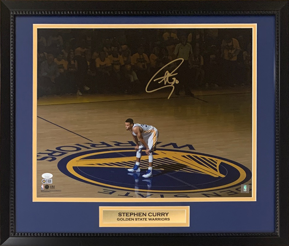 Stephen Curry Autographed Golden State Warriors Signed Basketball 16x20 Framed Photo JSA COA