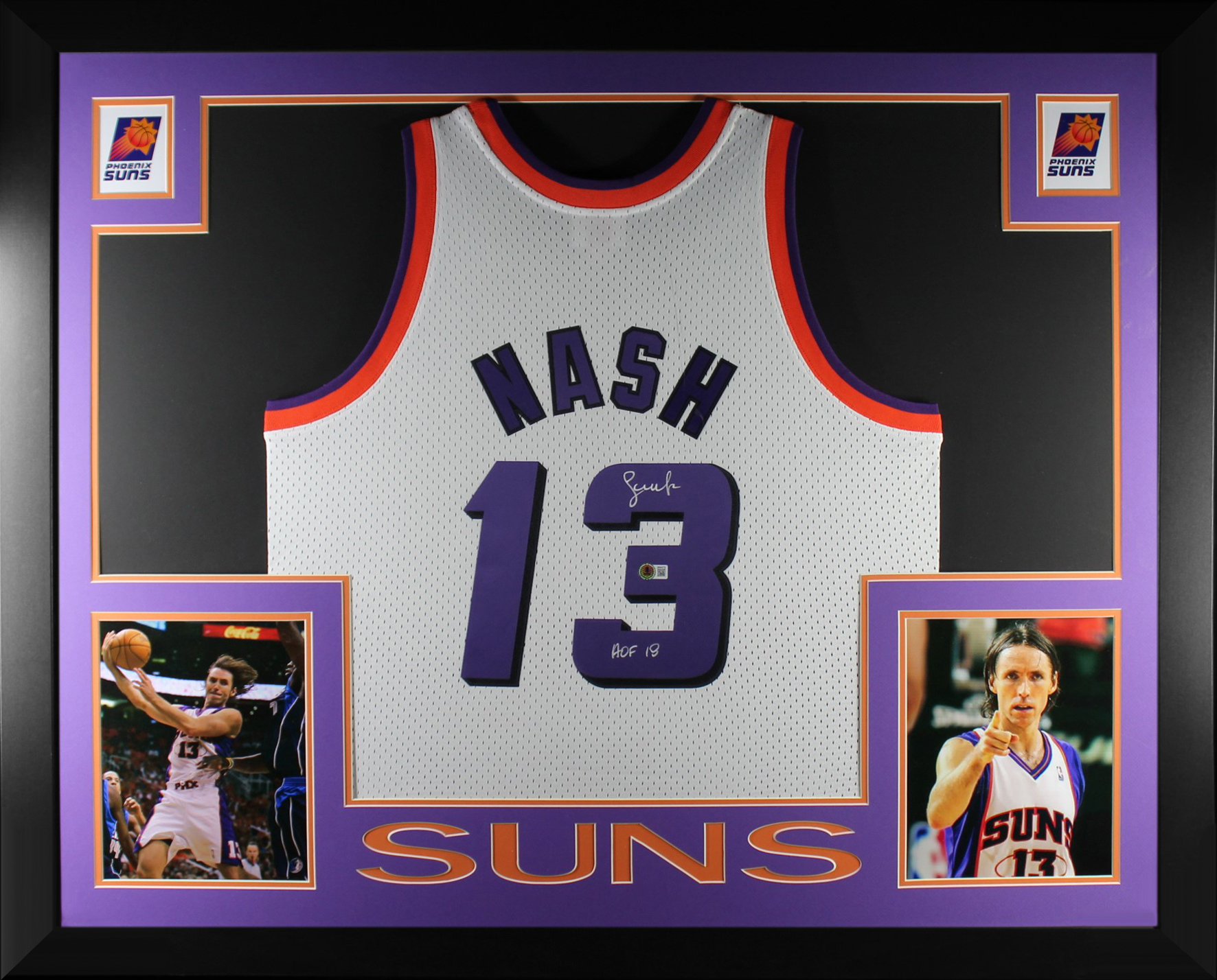 Steve Nash Autographed Phoenix Suns Mitchell & Ness Swingman Signed Basketball Framed Jersey Beckett COA White