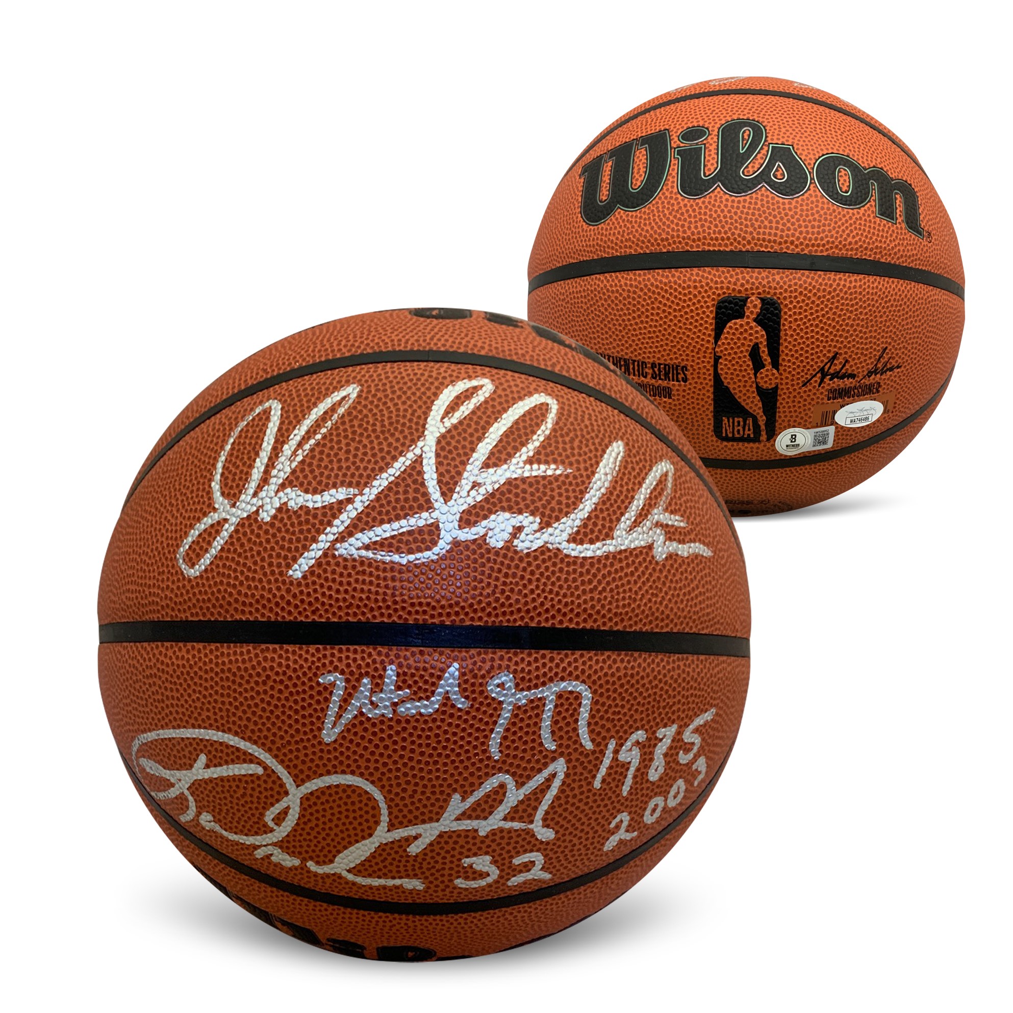 John Stockton and Karl Malone Autographed NBA Full Size Replica Signed Basketball Beckett JSA COA