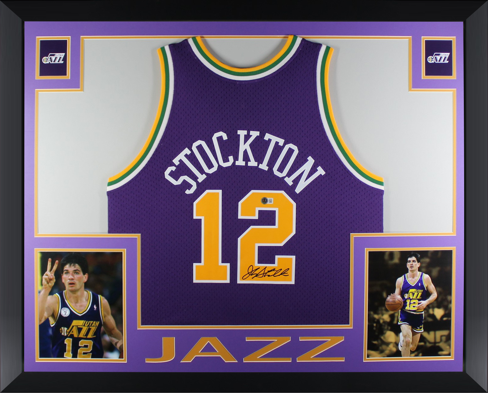 John Stockton Autographed Utah Jazz Mitchell & Ness Purple Throwback Swingman Signed Basketball Framed Jersey Beckett COA