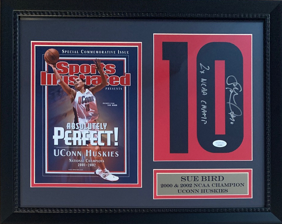 Sue Bird Autographed UCONN Connecticut Basketball Signed Jersey Photo Framed Display JSA COA