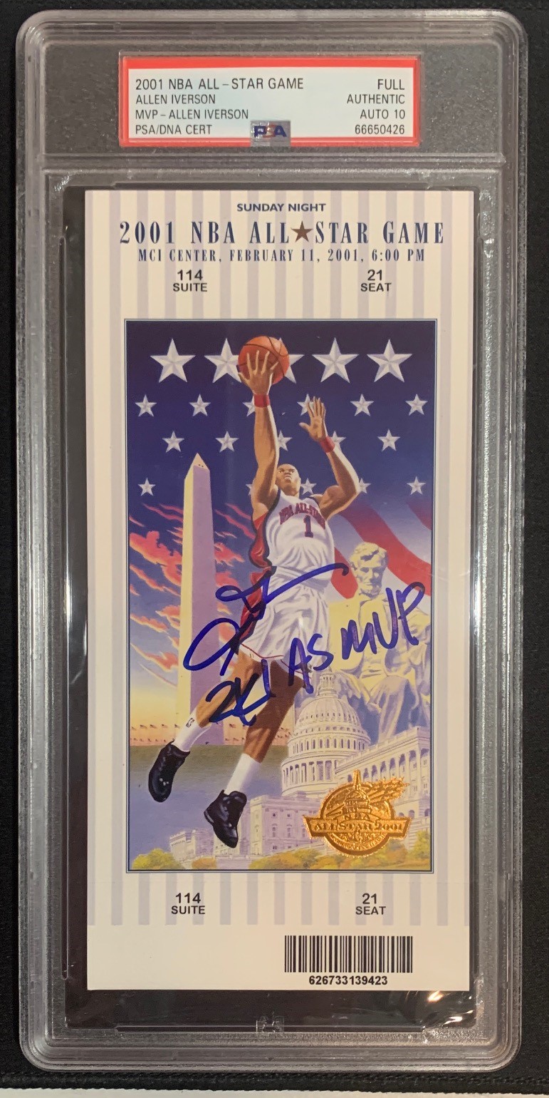 Allen Iverson Autographed 2001 NBA All Star Game MVP Signed Basketball Ticket Auto Graded PSA 10 66650426 Allen Iverson Autographed 2001 NBA All Star Game MVP Signed Basketball Ticket Auto Graded PSA 10 66650426