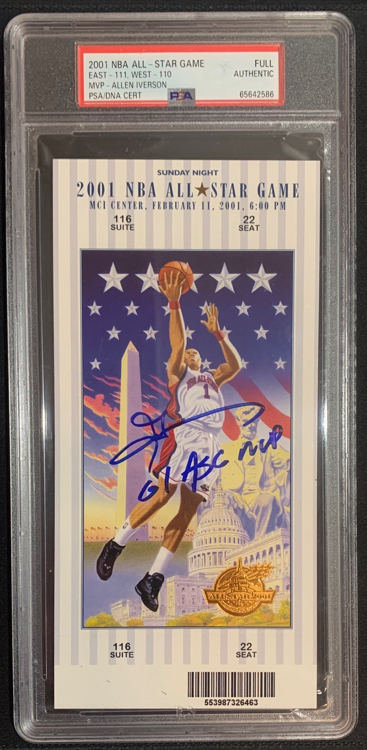 Allen Iverson Autographed 2001 NBA All Star Game MVP Signed Basketball Ticket Auto Graded PSA 65642586 Allen Iverson Autographed 2001 NBA All Star Game MVP Signed Basketball Ticket Auto Graded PSA 65642586