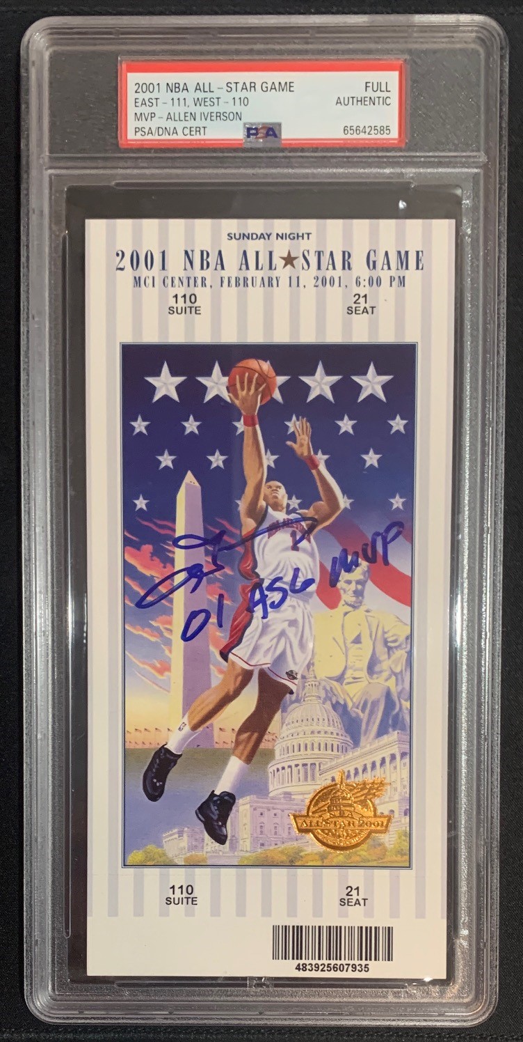 Allen Iverson Autographed 2001 NBA All Star Game MVP Signed Basketball Ticket Auto Graded PSA 65642585 Allen Iverson Autographed 2001 NBA All Star Game MVP Signed Basketball Ticket Auto Graded PSA 65642585