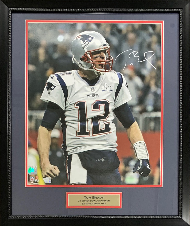 Tom Brady Autographed New England Patriots Signed 16x20 Football Framed Photo Fanatics COA Tom Brady Autographed New England Patriots Signed 16x20 Football Framed Photo Fanatics COA