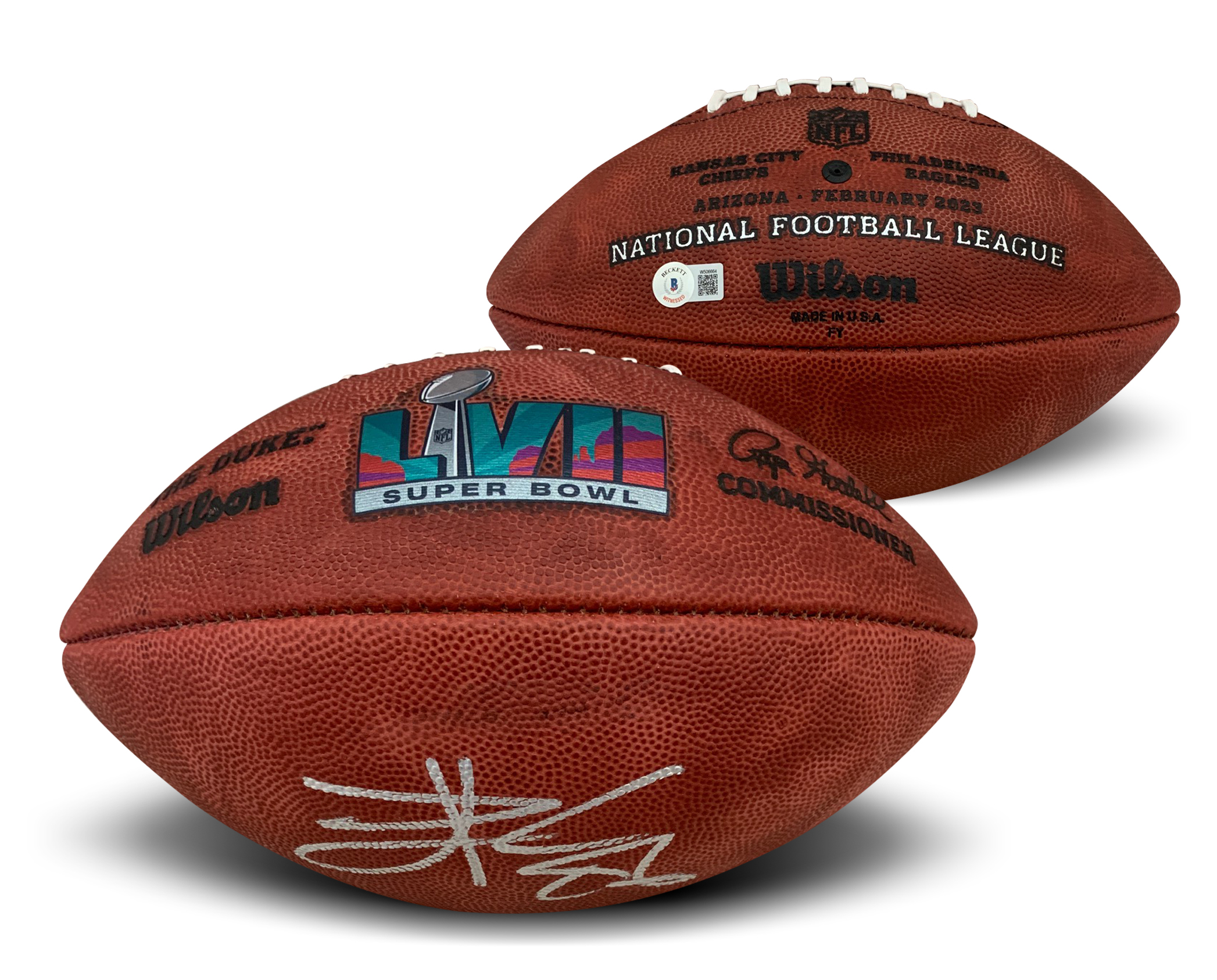 Travis Kelce Autographed Kansas City Chiefs Signed Super Bowl 57 LVII Authentic Football Beckett COA