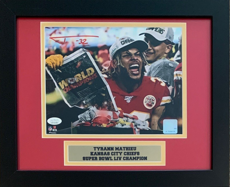 Tyrann Mathieu Autographed Kansas City Super Bowl 54 LIV Signed Football 8x10 Framed Photo JSA COA