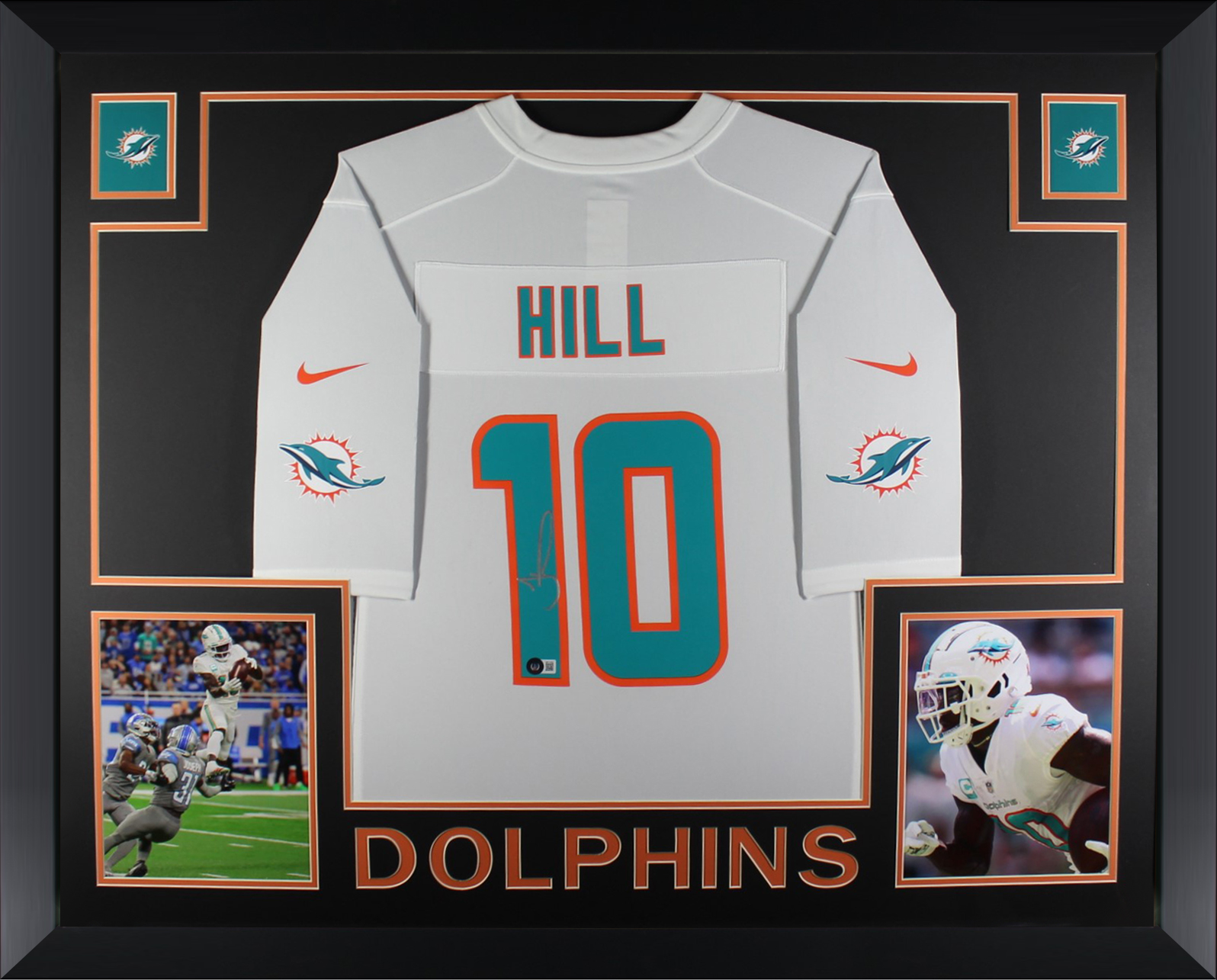 Tyreek Hill Autographed Miami Dolphins Signed Nike Game Football White Framed Jersey Beckett COA