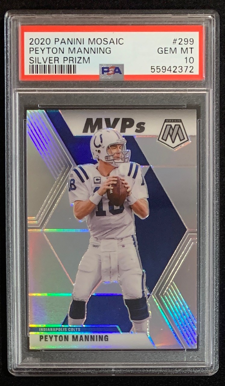 Peyton Manning 2020 Panini Mosaic Silver Prizm Football Card #299 Graded PSA 10