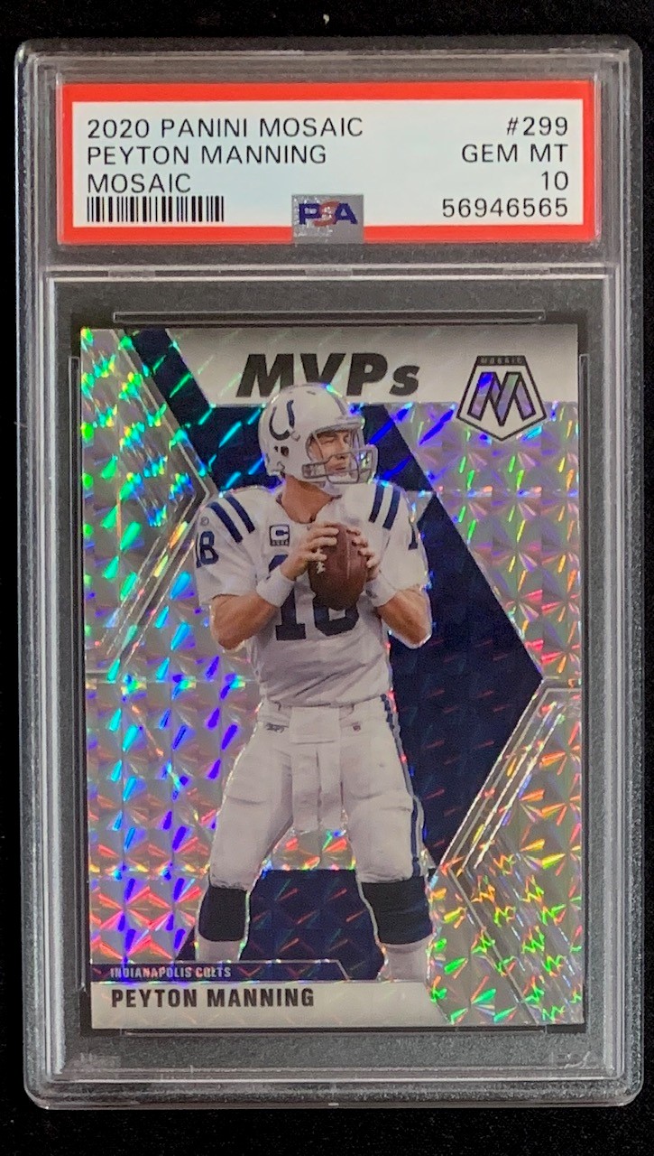 Peyton Manning 2020 Panini Mosaic Silver Prizm Mosaic Football Card #299 Graded PSA 10