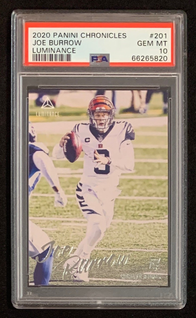 Joe Burrow 2020 Panini Chronicles Luminance Football Rookie Card #201 Graded PSA 10