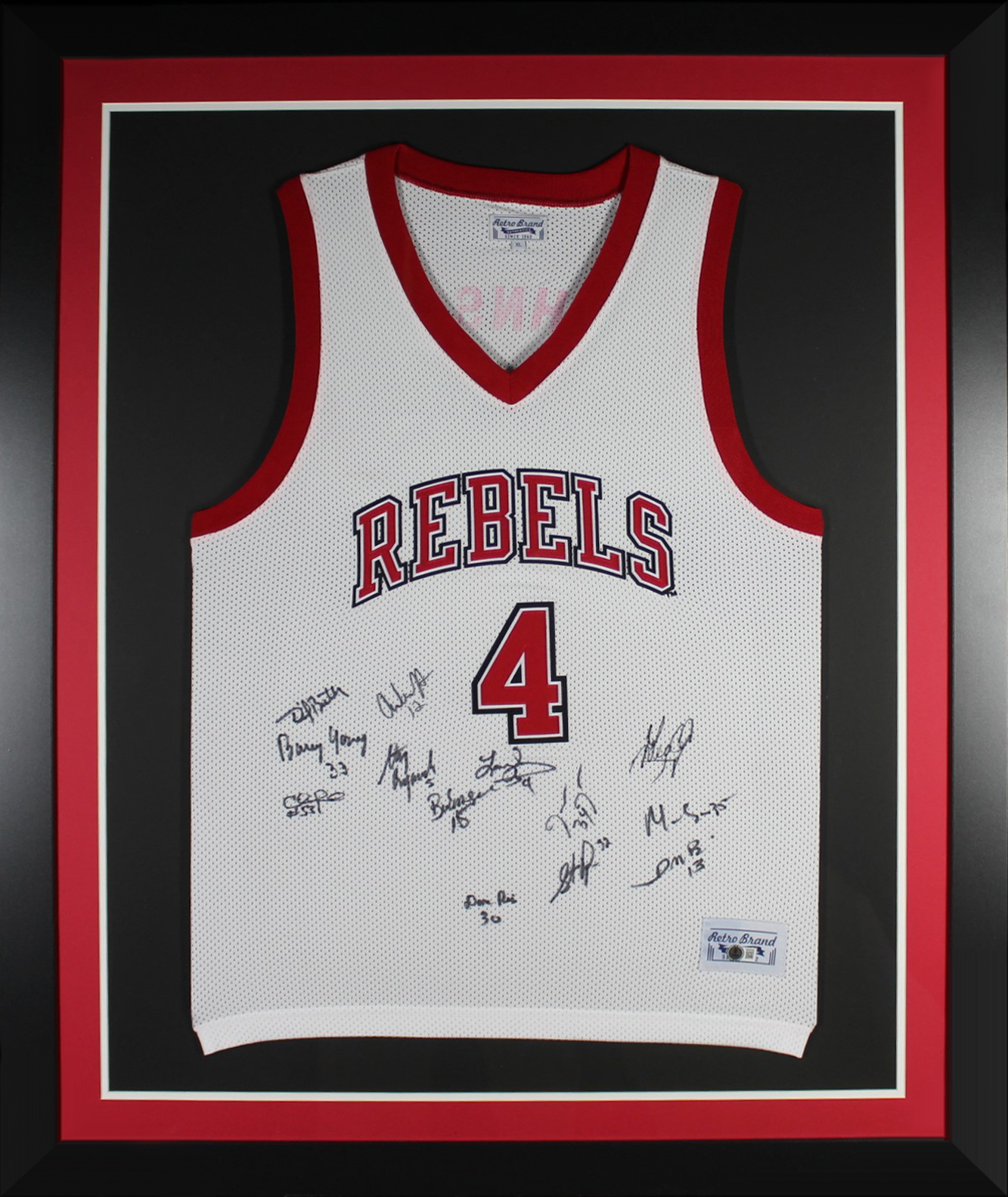 1990 UNLV Rebels Autographed National Championship Team Signed Basketball Framed Jersey Retro Brand Beckett COA White A