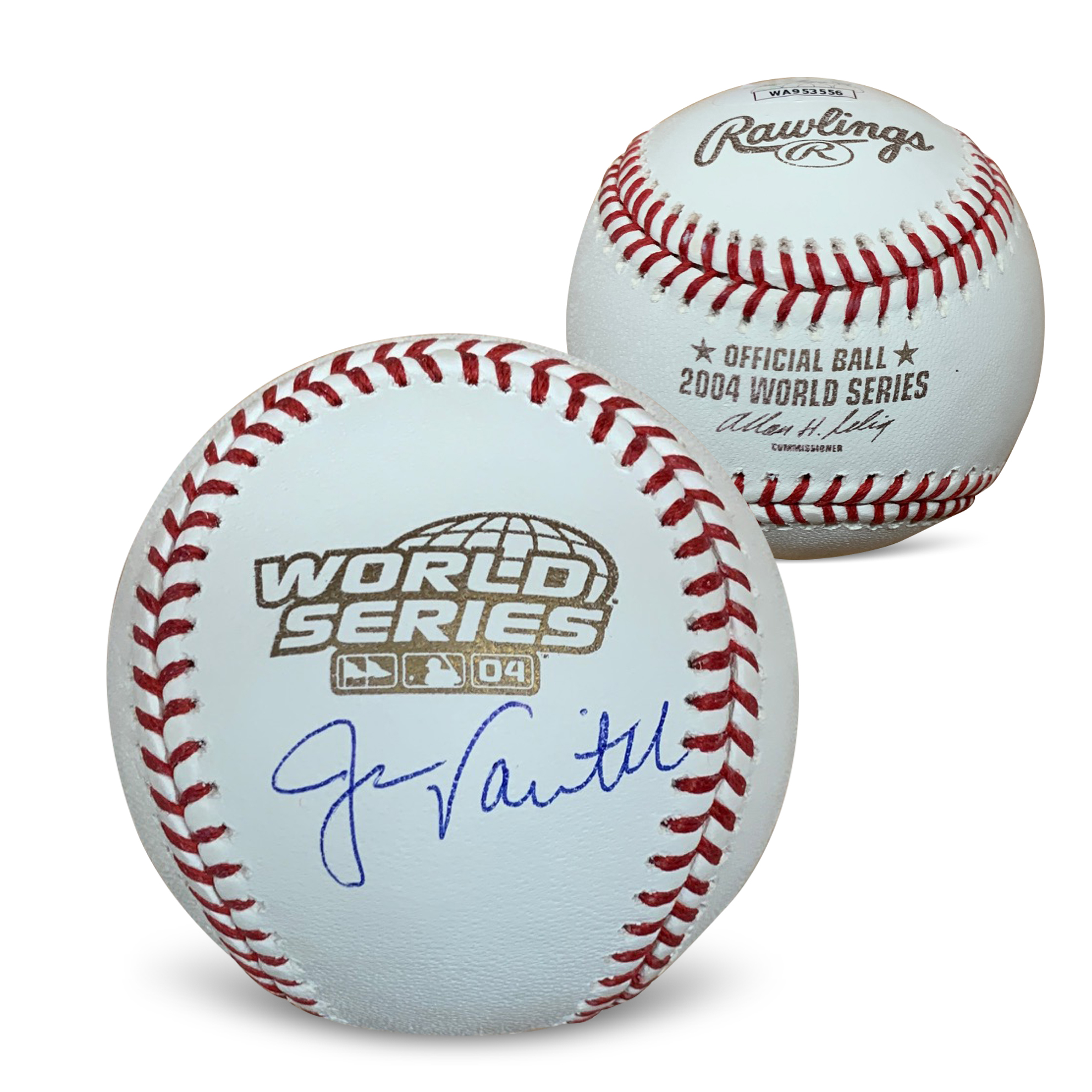 Jason Varitek Autographed 2004 World Series Signed Baseball JSA COA With UV Display Case