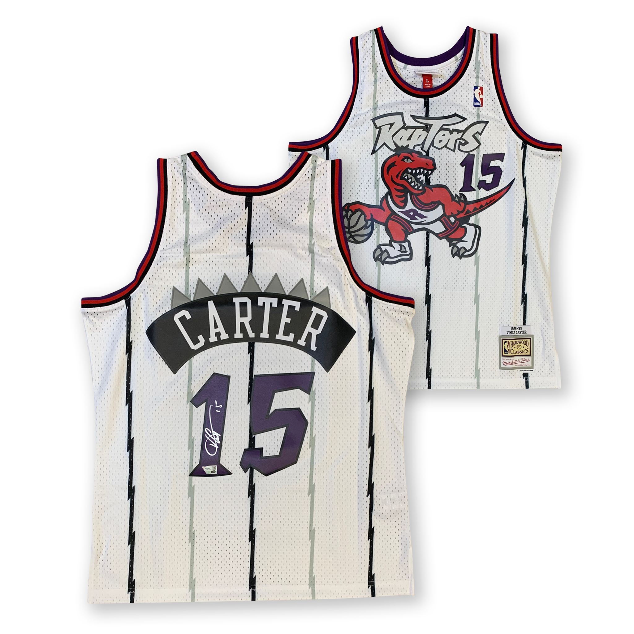 Vince Carter Autographed Toronto Raptors Signed Mitchell and Ness Swingman Basketball Jersey Fanatics COA White
