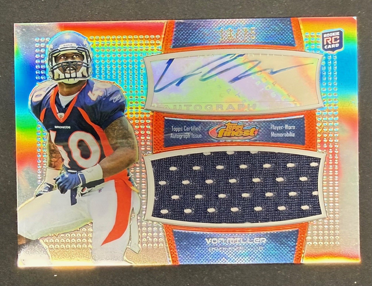 Von Miller 2011 Topps Finest Refractor Signed Football Rookie Patch Card #AJR-VM Auto 13/75