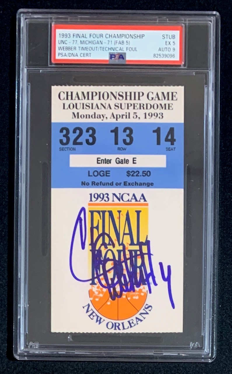 Chris Webber 1993 Final Four Timeout Signed Basketball Ticket Auto Graded PSA 9